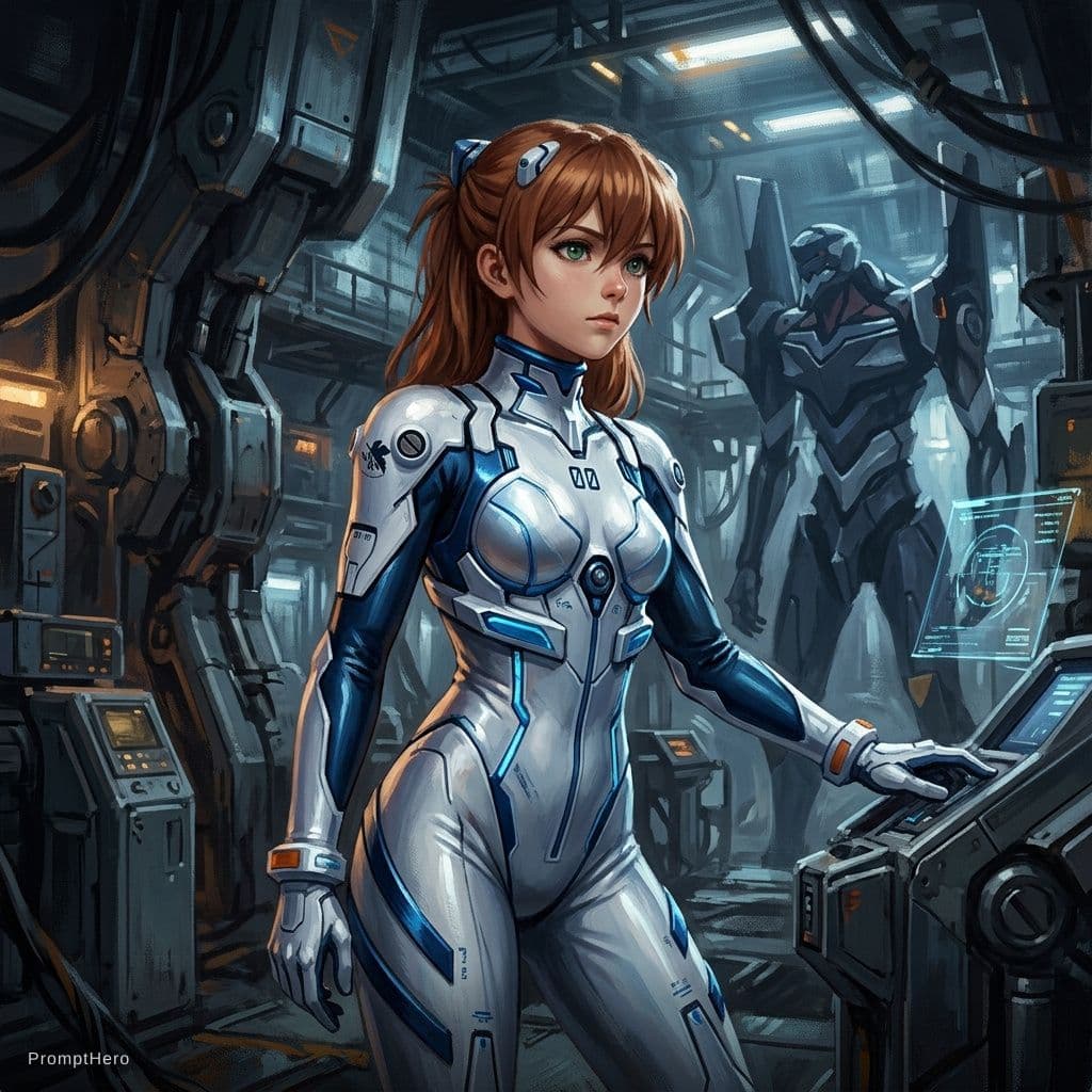 AI generated: Hyper realistic painting of a beautiful girl in an EVA plugsuit,hyper detailed,anime,by greg rutkows...
