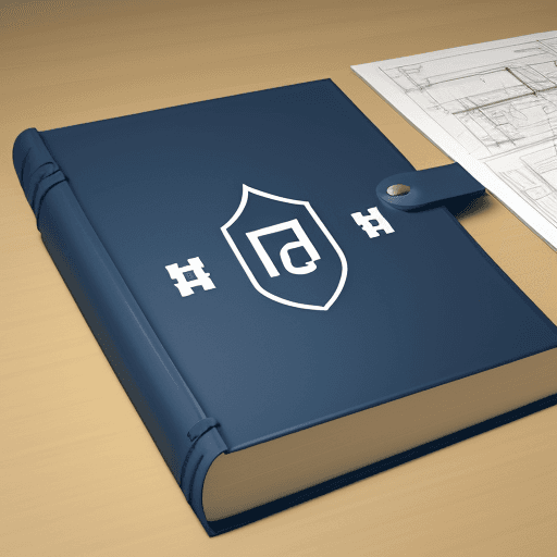 AI generated: Graphic logo for Civil Engineering Department, open book, ideas, architectural floor plan draft, blu...