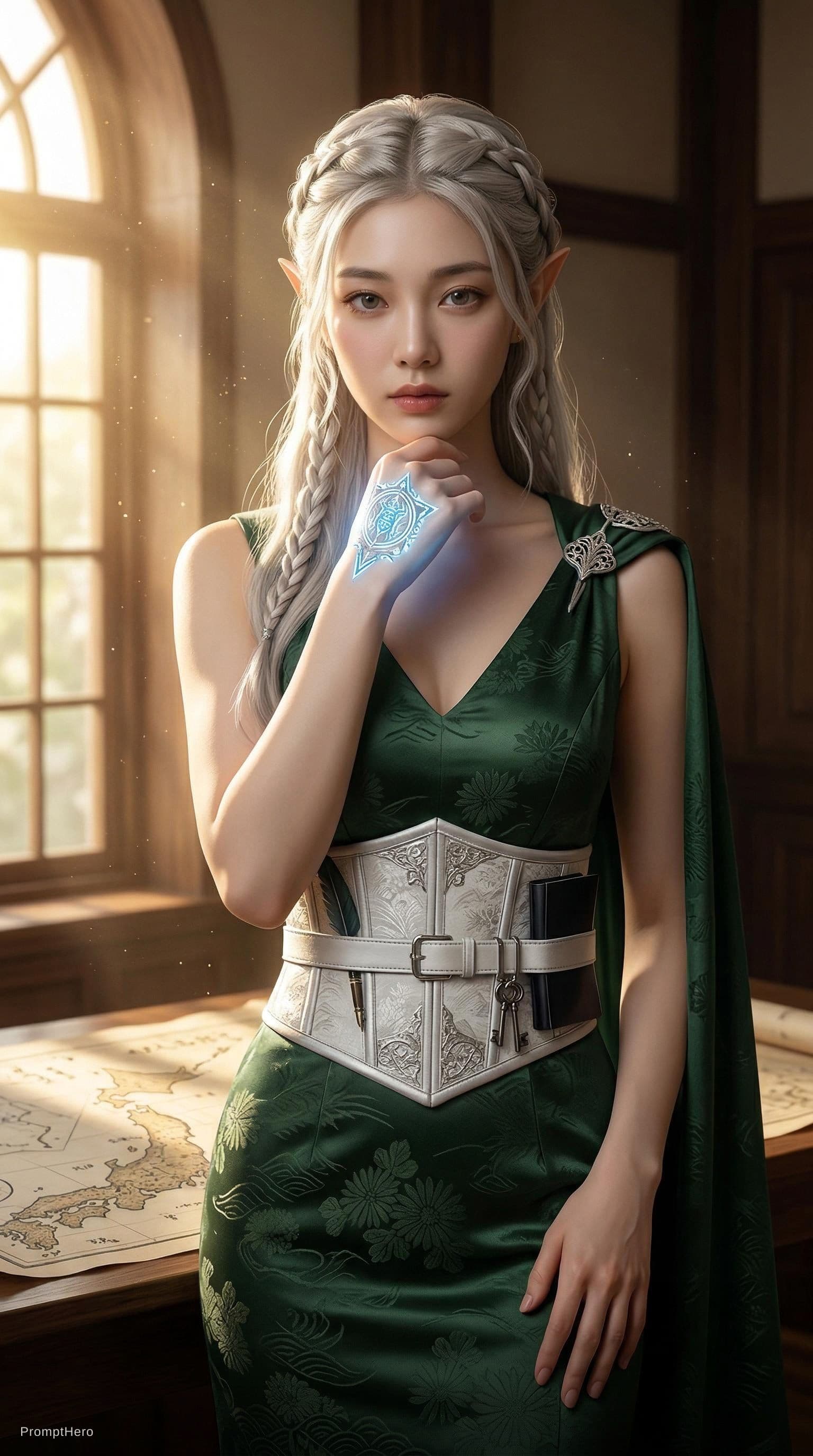 AI generated: A high-definition, realistic cinematic photograph of the elegant Japanese Elf woman (the first heroi...