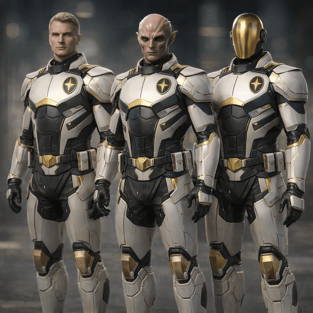AI generated: Create a Universal Trade uniform Armor for the Galaxial Trade Commission. This uniform Armor is used...