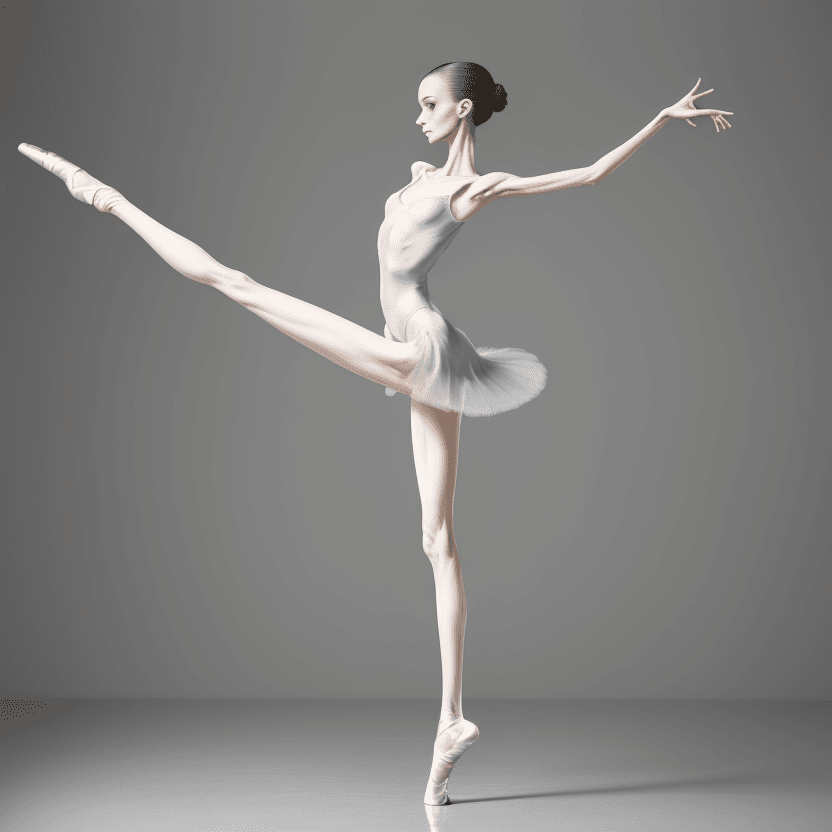AI generated: very skinny slender ballerina standing on pointes