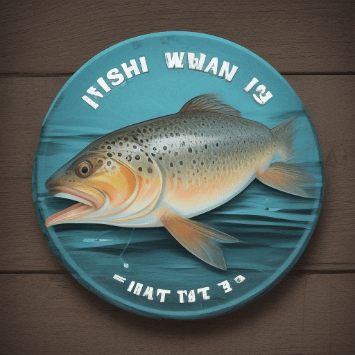 AI generated: label for fishing bait - in the water, a fish Trout eats bait - a worm, it is alive - with a face, e...