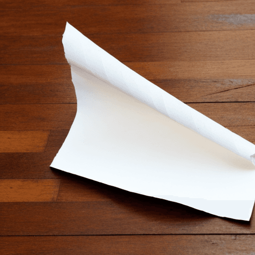 AI generated: single piece of discarded white paper on a wooden floor

