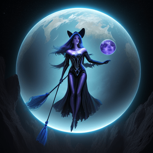 AI generated: "From the vantage point of space, envision an awe-inspiring scene where a hiperrealistic witch grace...