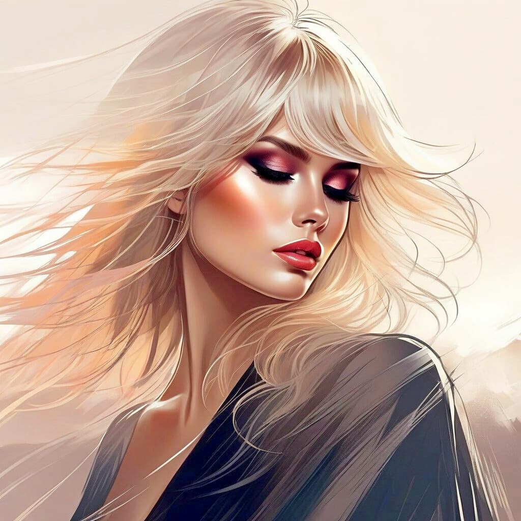 AI generated: photo of a gorgeous woman, (lipstick, mascara, long eyelashes, light blush, smoky eye shadow). natur...