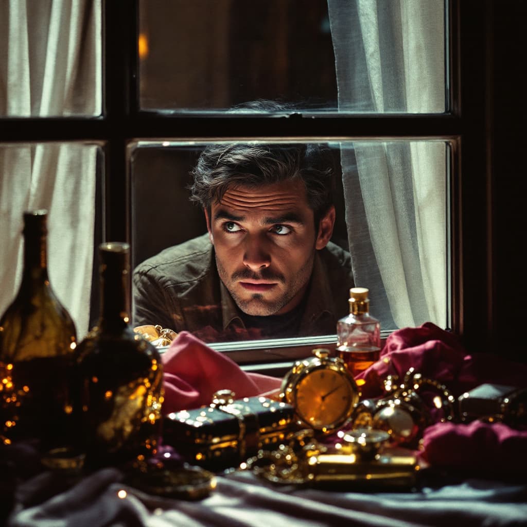 AI generated: A scene depicting envy, with a person looking through a window at a luxurious lifestyle. The style i...