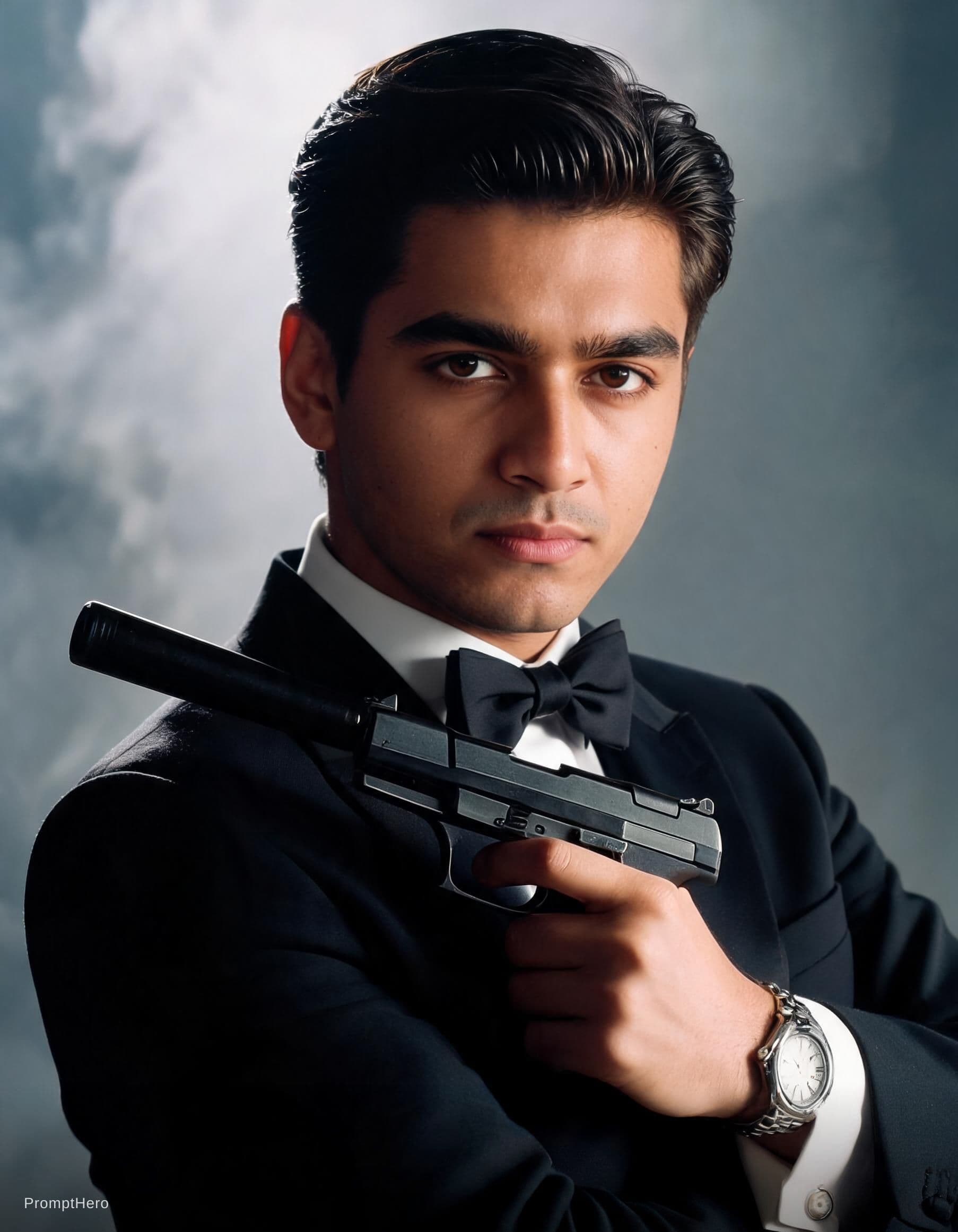 AI generated: Make the photo on the left like the reference image on the right but remove the glasses and keep the...