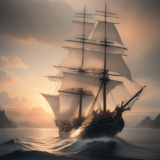 AI generated: Photo of a ultra realistic sailing ship, dramatic light, pale sunrise, cinematic lighting, battered,...