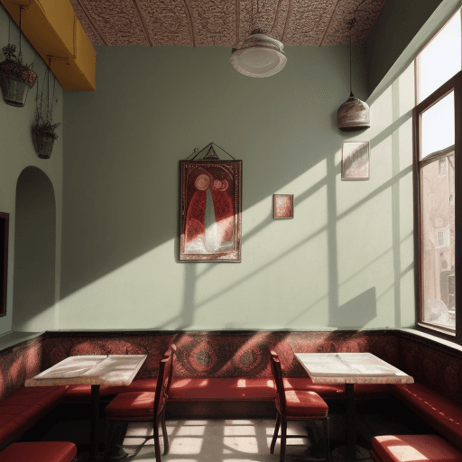 AI generated: A bohemian style photo, minimal, leaf shadow on the wall, renaissance photo, a pizza in a bohemian s...