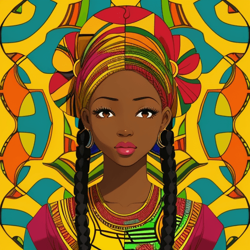 AI generated: beautiful african Flowers:: African woman with long braids :: retro design pattern :: multi-color ::...