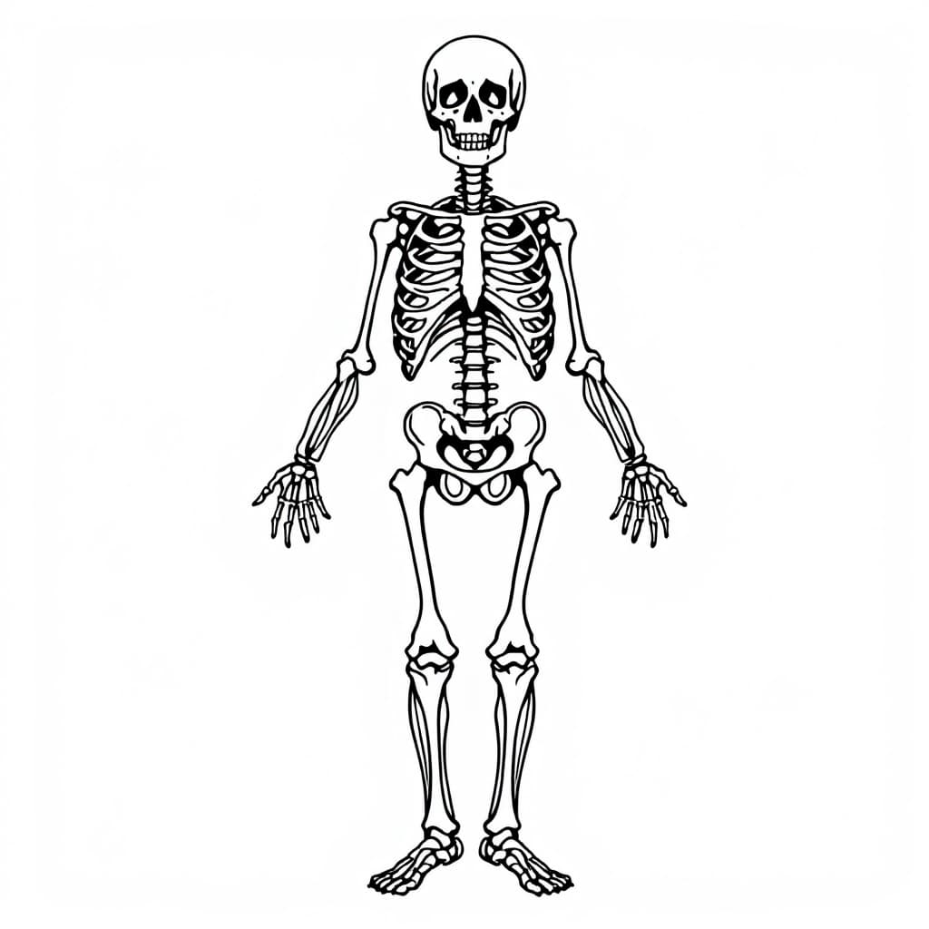 AI generated: human skeleton, line art, teaching image, white background --ar 1:2