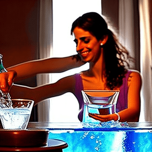 AI generated: friendly Greek girl pouring water into an empty glass.
style: romantic