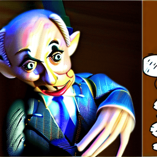 AI generated: Benjamin Netanyahu as Pinocchio puppet with strings in a Puppetry, cuddly, arrogant, powerful, high ...