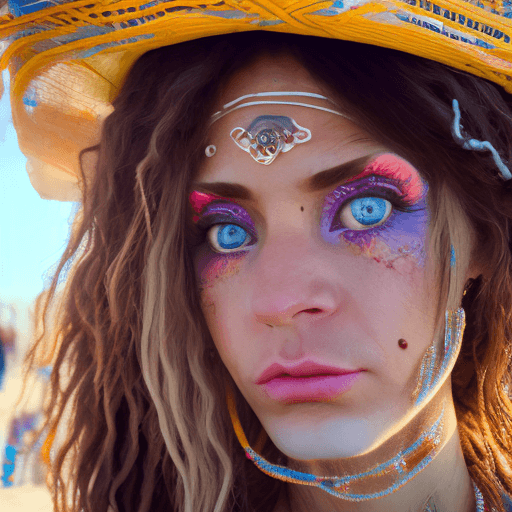 AI generated: Human, woman, looking into camera, highly detailed, HDR, 8k. long hair. big lips. big eyes. coachell...