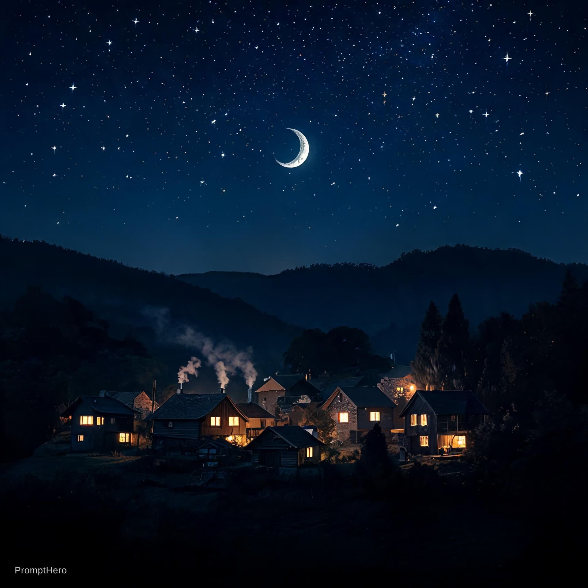 AI generated: A background village and dark night 