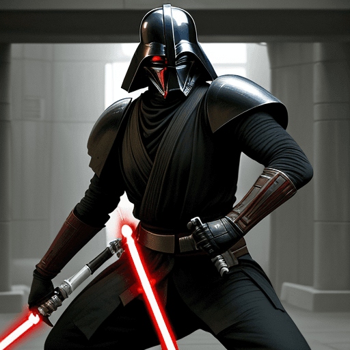 AI generated: skilled swordsman known for his prowess with a red double-bladed lightsaber in star wars universe an...