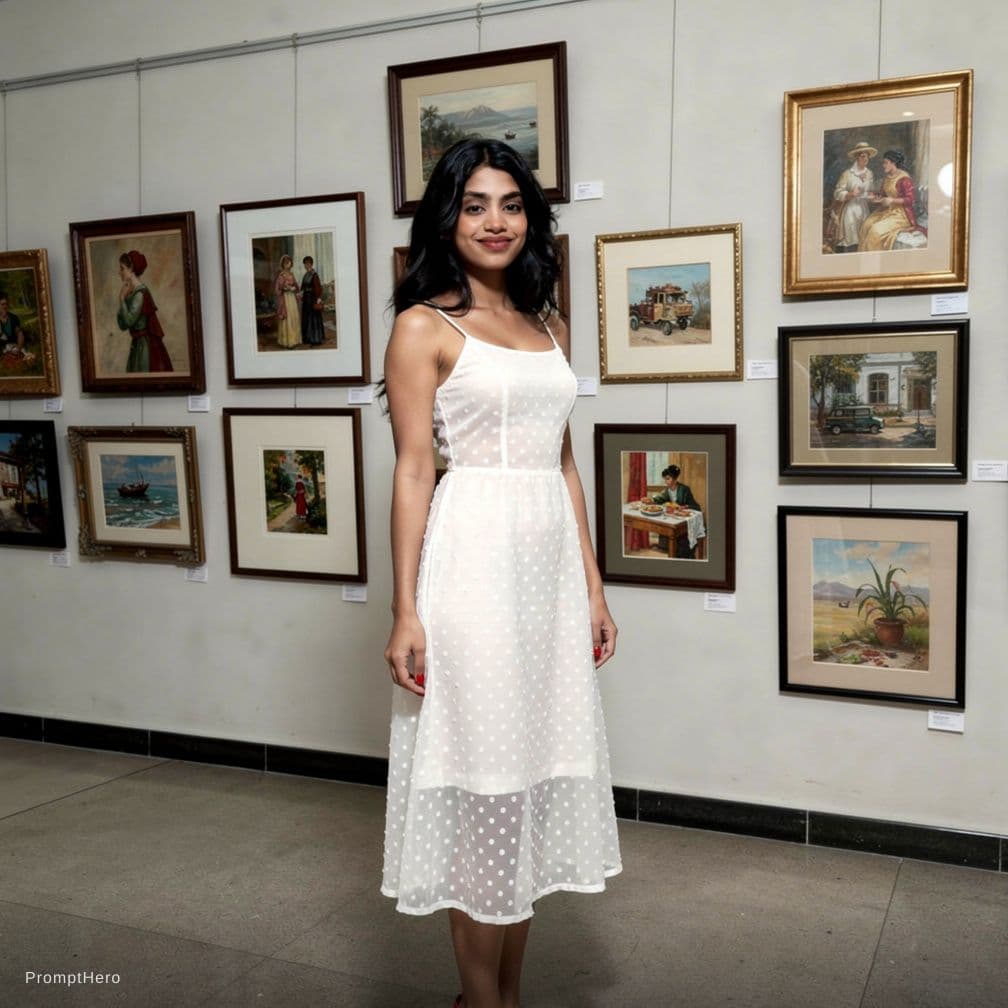 AI generated: Ultra-realistic 8K HD photography with skin detail. The image shows a young woman standing in front ...