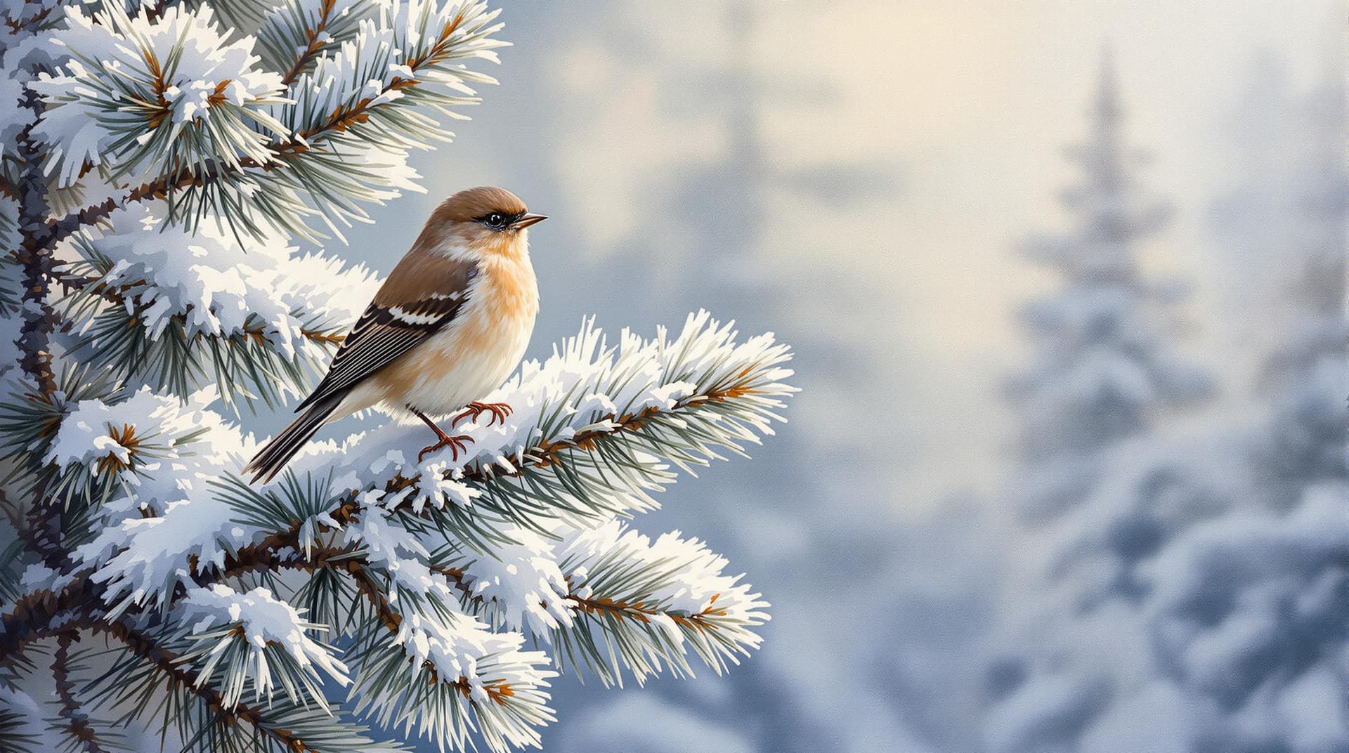 AI generated:  Terry Redlin style painting, rich textures and visible brushstrokes. Depicting a serene   winter la...