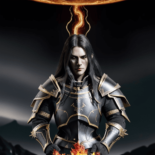 AI generated: "Lord of the Frenzied Flame", "Elden Ring", "black overlapping plate armor edged with gold", "black ...