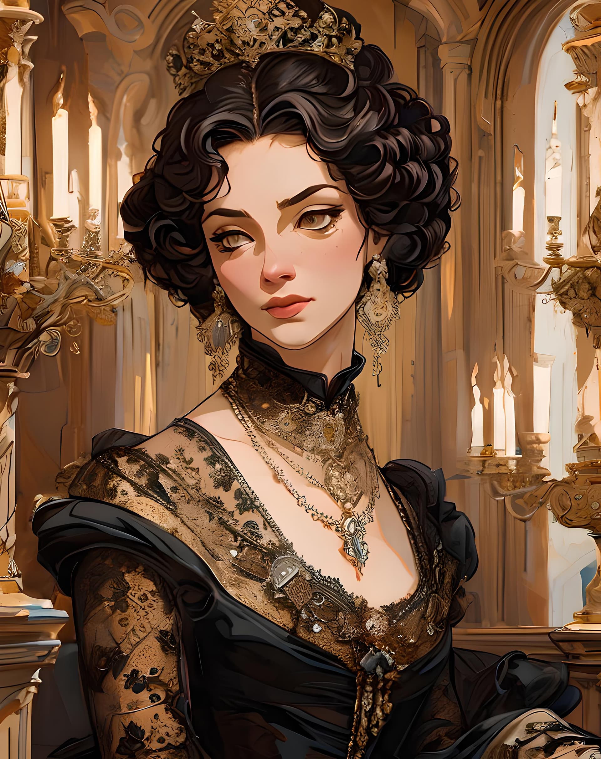 AI generated: a painting of a woman in a black dress, inspired by joseph christian leyendecker, gothic art, 4k hig...