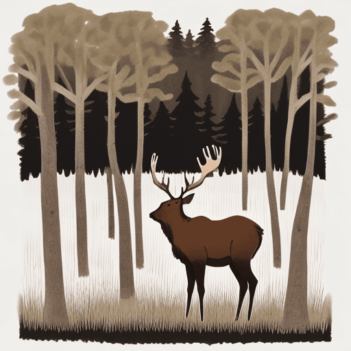 AI generated: Brown elk in a forest meadow minimal ink doodle art, art