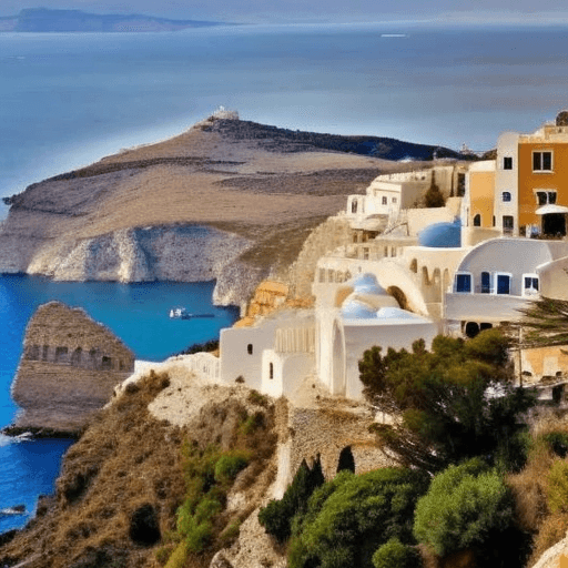 AI generated: image about greece, santorini, corfu, crete, paxos, rhodes, 4k realistic image, natural lighting, ph...