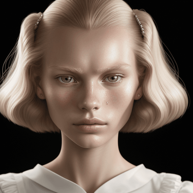 AI generated: Portrait by Erwin Olaf, of a 22-year-old Dutch female:

1. Symmetrical facial features: A 22-year-ol...