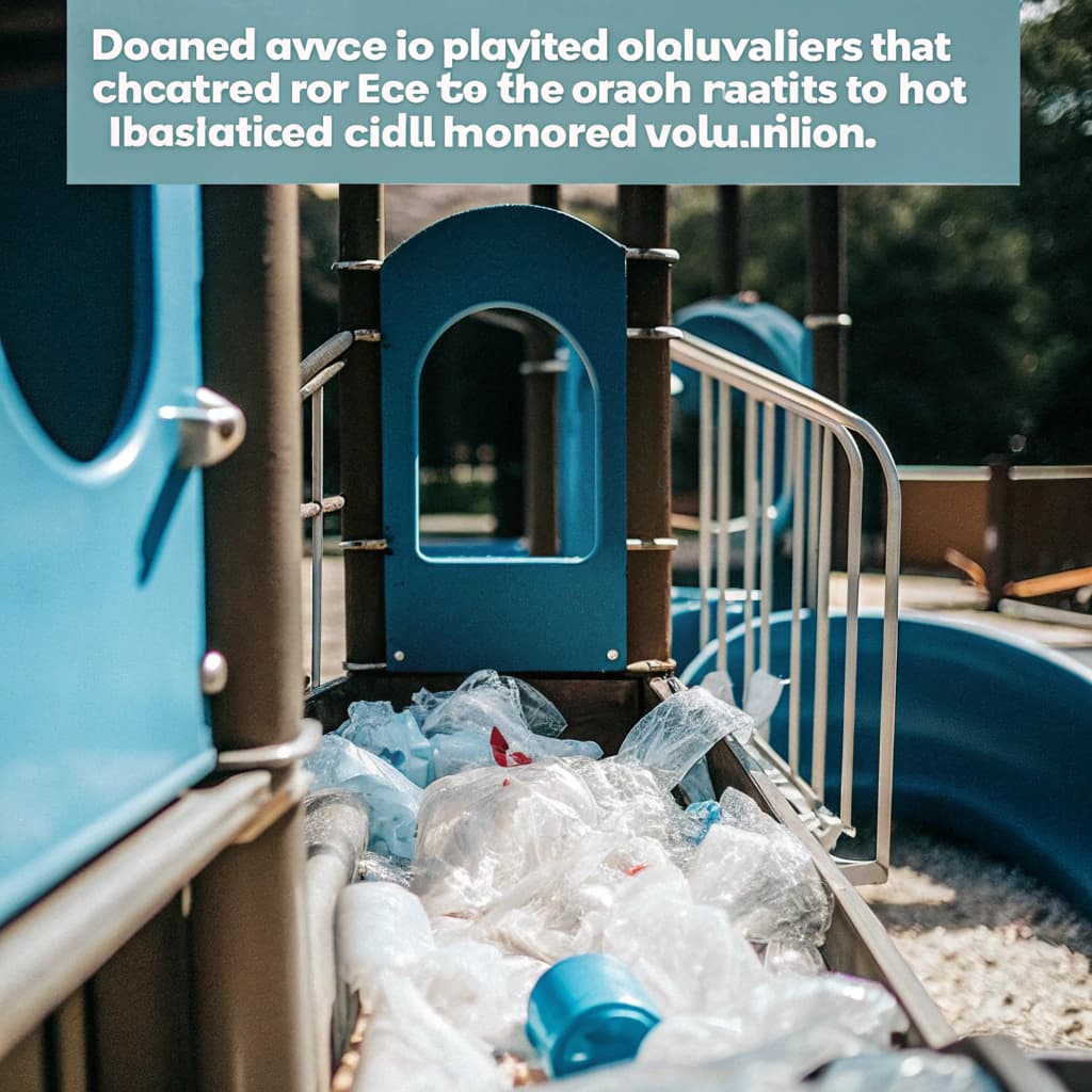 AI generated: a graphic of the idea "drowned in plastic" on a miniature playground with plastic toys as a critic o...