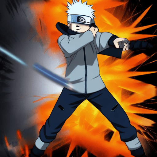 AI generated: kakashi from naruto, ultra realistic, angry, sharingan, using his chidori, chaos in the back ground ...