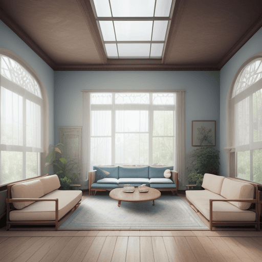 AI generated: High resolution photography interior design, dreamy sunken living room conversation pit, wooden floo...