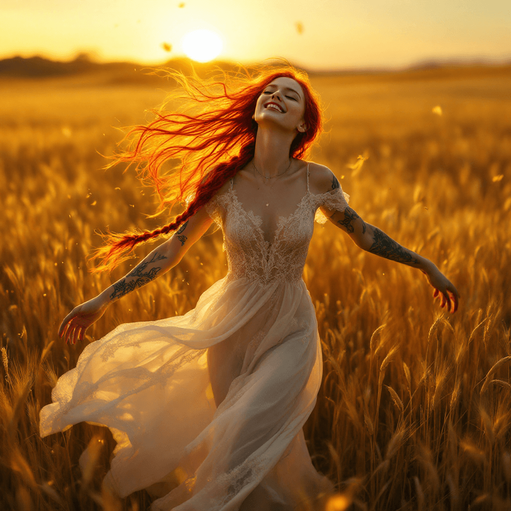 AI generated: A hyper-realistic, full-body, 8K cinematic photo of a fit, very pale woman with neon red hair styled...