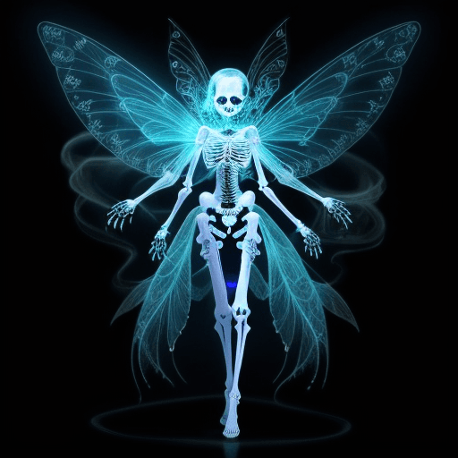 AI generated: full body image of a fairy, fairy skeleton diagram, wing skeleton and anatomical details,

, breatht...