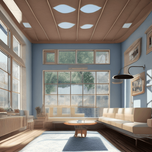 AI generated: High resolution photography interior design, dreamy sunken living room conversation pit, wooden floo...
