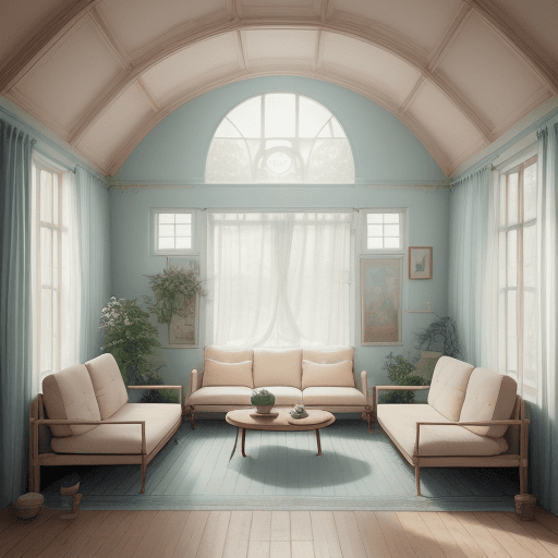 AI generated: High resolution photography interior design, dreamy sunken living room conversation pit, wooden floo...