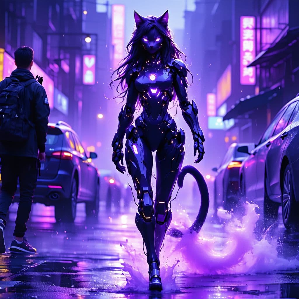 AI generated: A digital drawing of a female cat girl, human female face, perfect features, athletic body, cat girl...