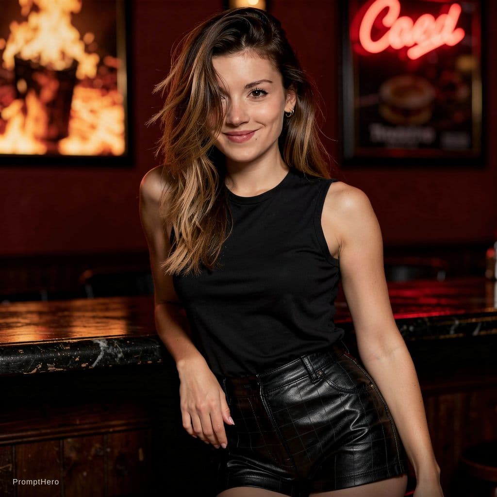 AI generated: A photorealistic close-up portrait of a young slim, smiling woman with a sultry expression, captured...