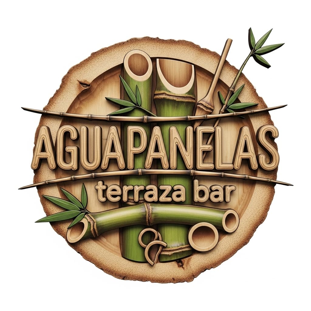 AI generated: puedes crear un logo en guadua que diga Aguapanelas terraza bar, algo novedoso 