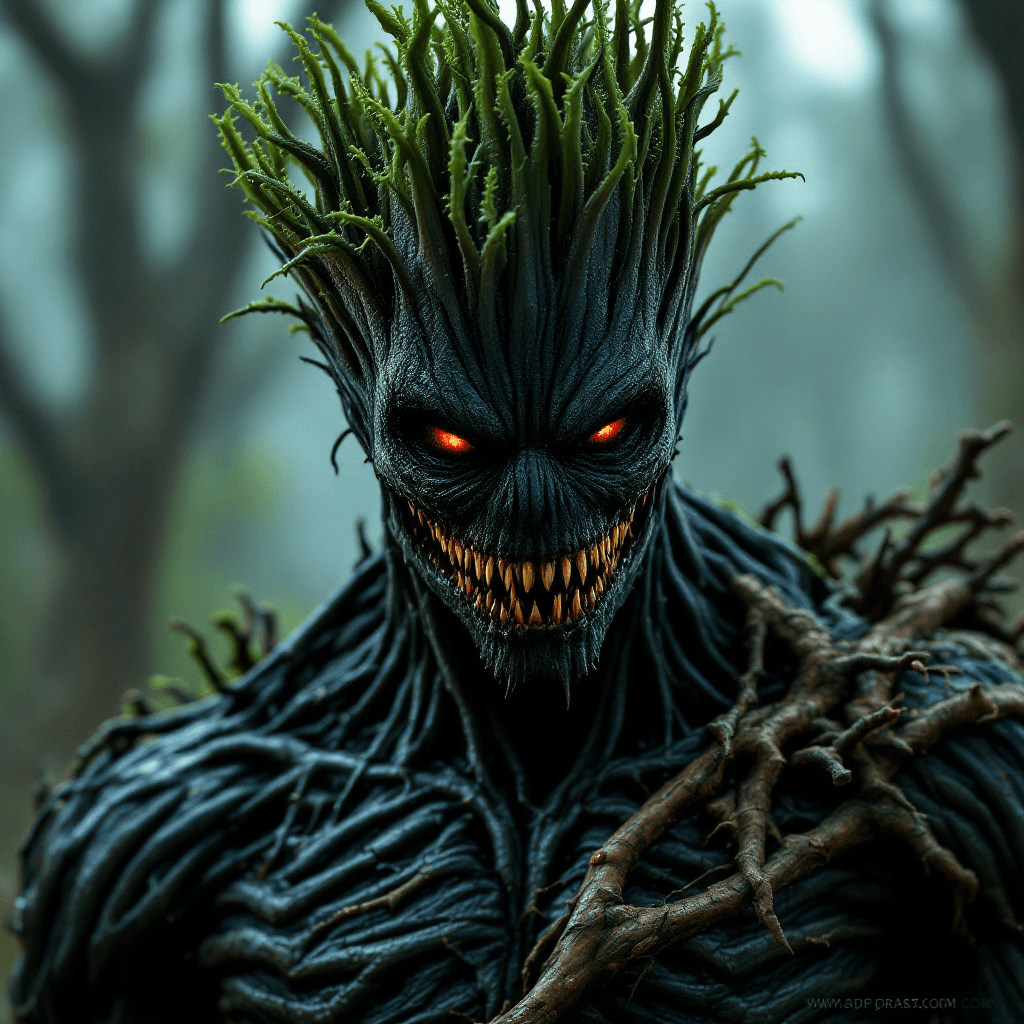 AI generated: Venom-style black groot