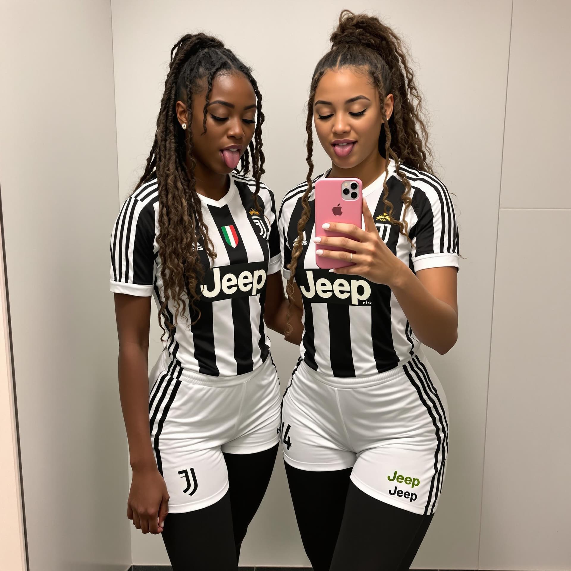 AI generated: Two beautiful, Italian teen girls, one very white girl with long curly brunette hair. The other one,...