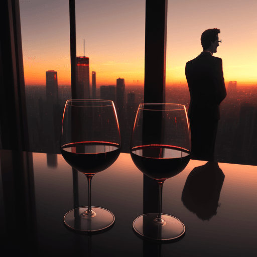 AI generated: 
two glasses of red wine held by one female hand and the other male, with the background of the WTC ...