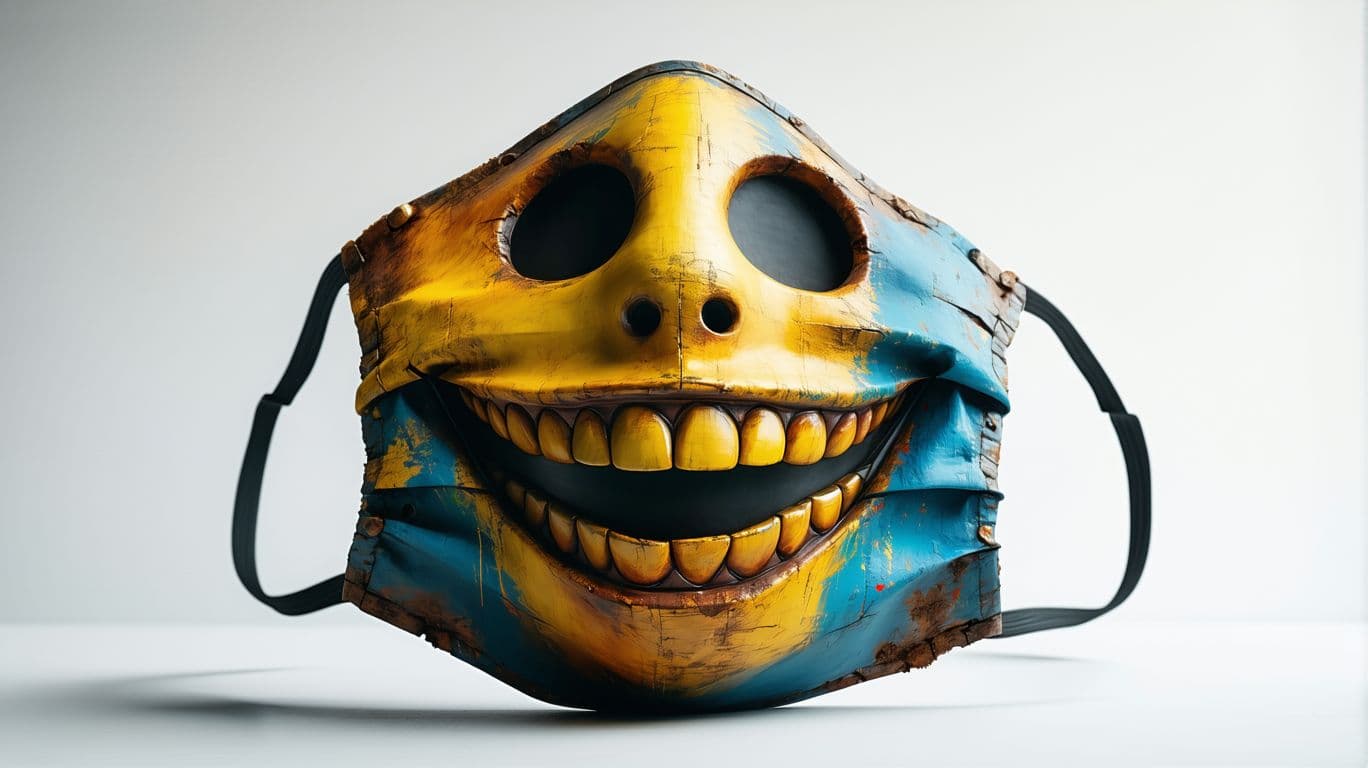 AI generated: High resolution, big grin face mask, Buliding hammer
 cozy atmosphere; 8k, intricate detail, photore...