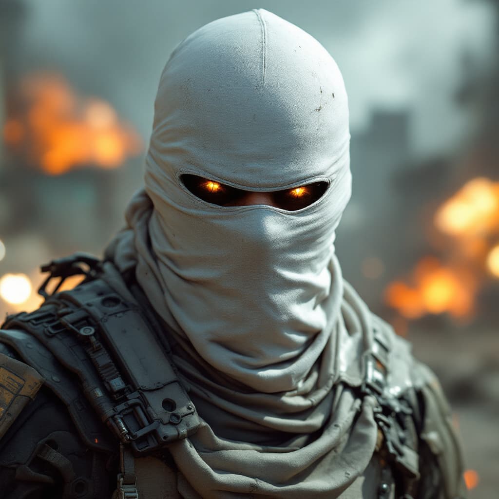 AI generated: aidmaMJ6.1, gundam counter terrorist from the videogame counter strike, face covered with white shee...