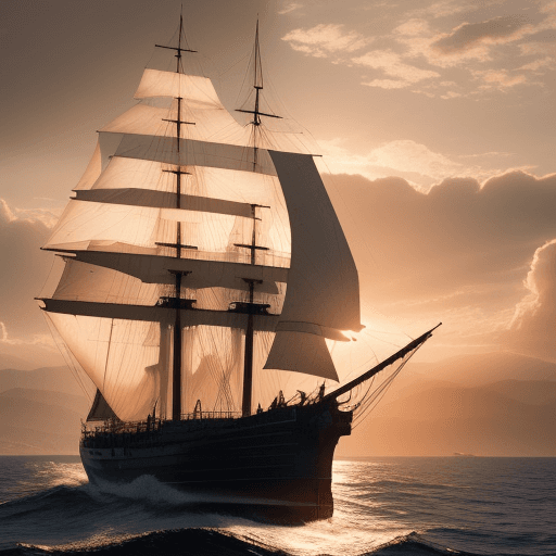 AI generated: Photo of a ultra realistic sailing ship, dramatic light, pale sunrise, cinematic lighting