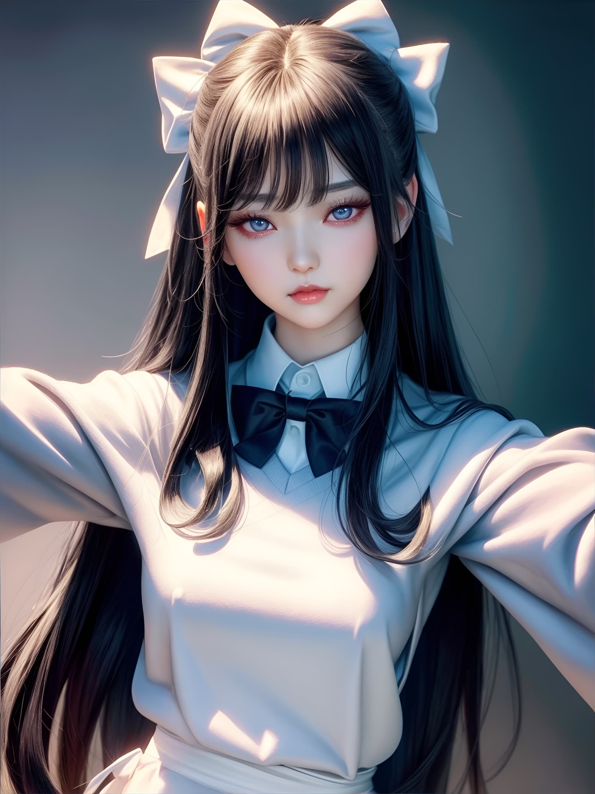 AI generated: (masterpiece), best quality, portrait, upper body front view, a woman with long black hair wearing a...