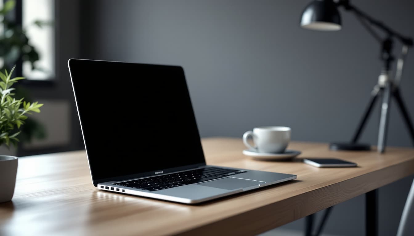 AI generated: A professional and minimalist office setup for a software developer's LinkedIn cover image. The scen...