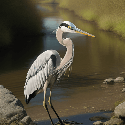 AI generated: T-shirt graphics, outdoors, river, heron, --v 4