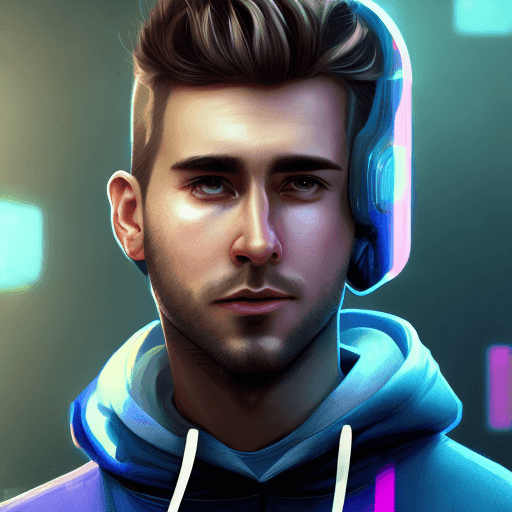 AI generated: a 30 year old man with short dark blonde hair dressed in a casual hoodie, in the style of futuristic...