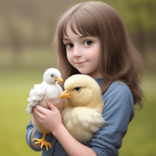 AI generated: Girl holding the cutest chick in the world