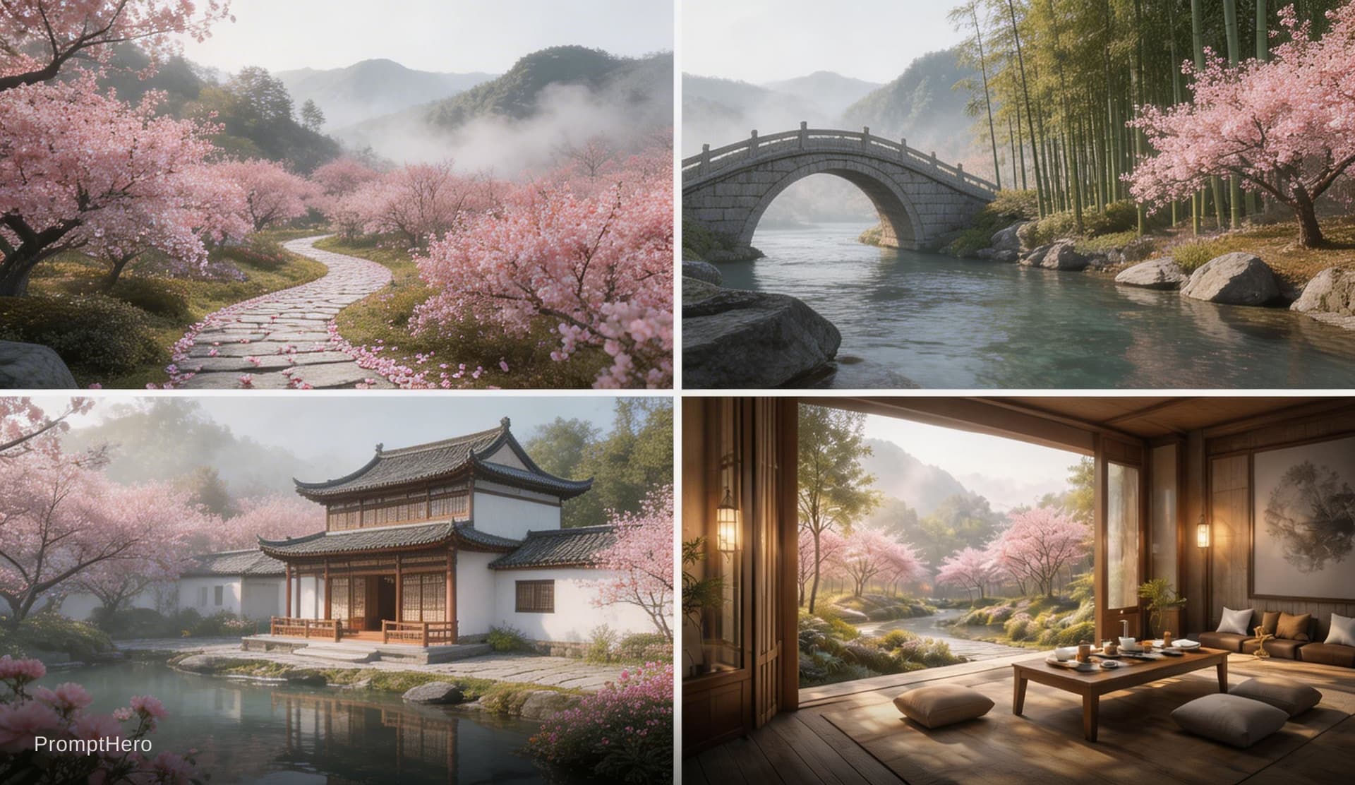 AI generated: A complete “Peach Blossom Utopia” spatial concept inspired by Tao Yuanming’s Tale of the Peach Bloss...