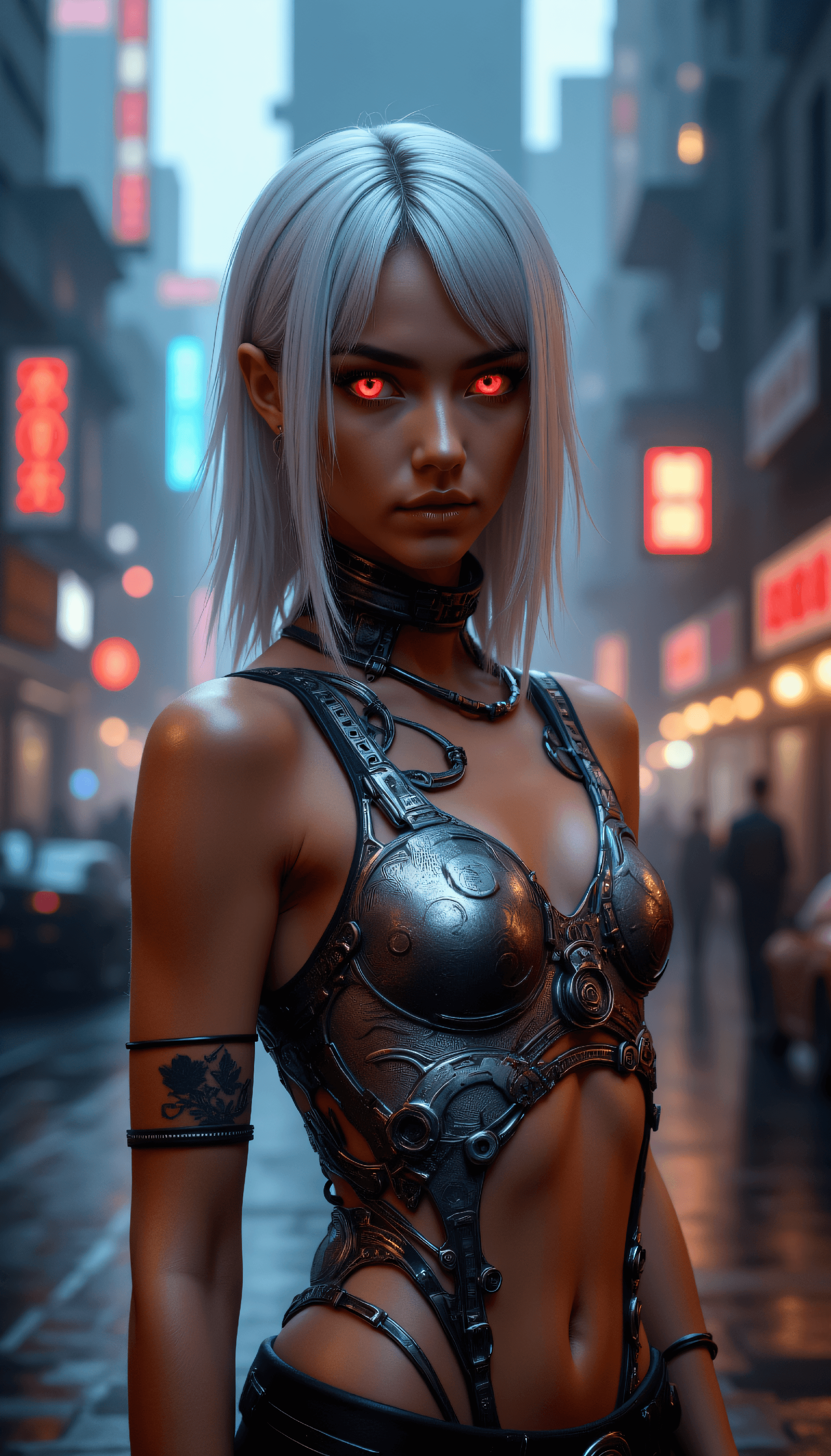 AI generated: Hires Cyberpunk photo of a 24-year-old Danish-Kabyle female effortlessly cool DJ with a warm and inv...